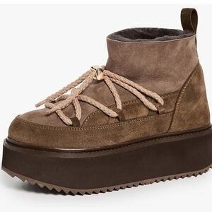INUIKII Women's Classic Low Platform Boots, Taupe, Brown, 7 Medium Brown Suede